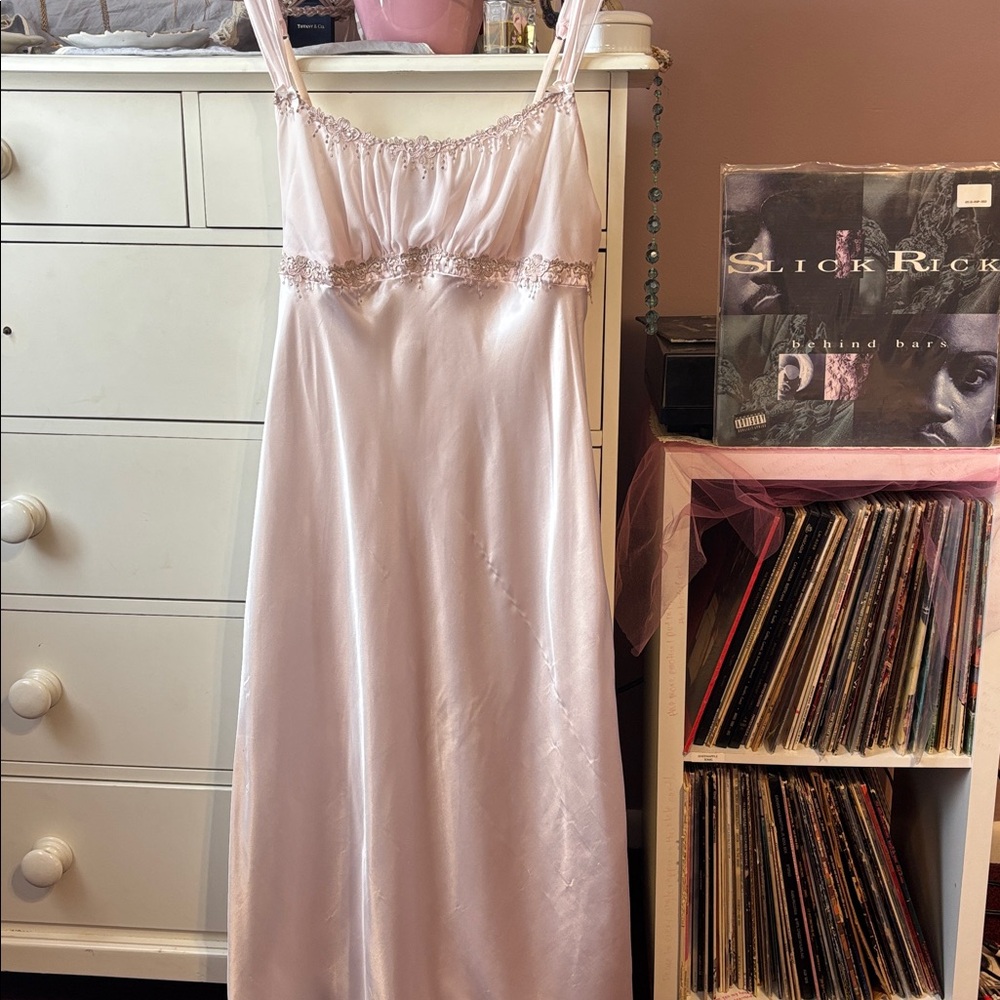 Vintage Y2K Princess Slip Dress Long Maxi Gown Blush Pink Renaissance Girly 90 L